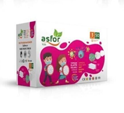 asfor Çocuk 3 Katlı Meltblown Bez Lastikli Cerrahi Maske 50’li Paket (Pembe)