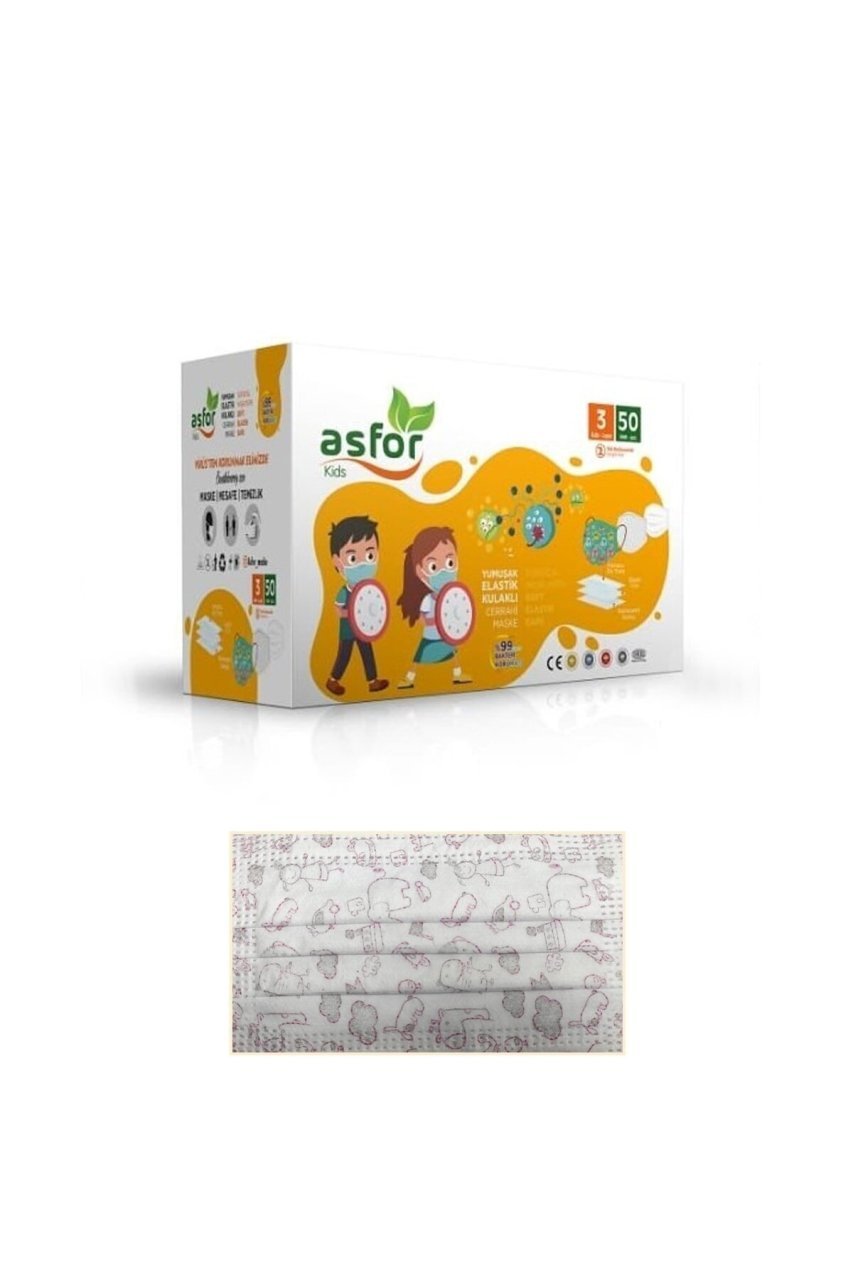 asfor Çocuk 3 Katlı Meltblown Bez Lastikli Cerrahi Maske 50’li Paket (Turuncu)