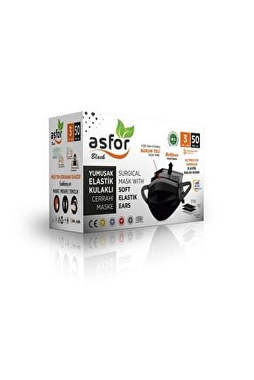 asfor 3 Katlı Meltblown Bez Lastikli Cerrahi Maske 50’li Paket (Siyah)