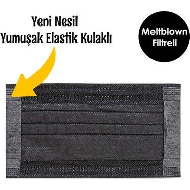 asfor 3 Katlı Meltblown Bez Lastikli Cerrahi Maske 50’li Paket (Siyah)