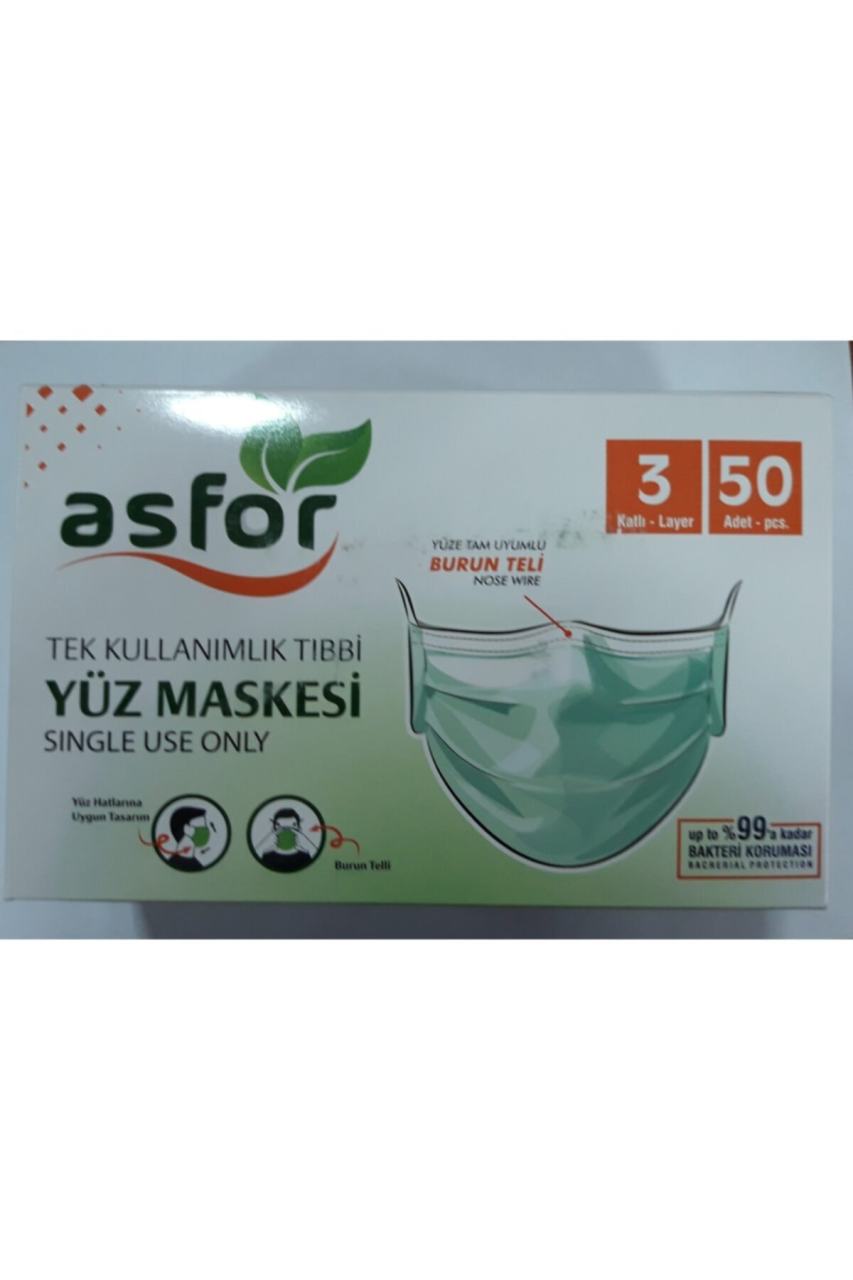 asfor 3 Katlı Meltblown Bez Lastikli Cerrahi Maske 50’li Paket (Yeşil)