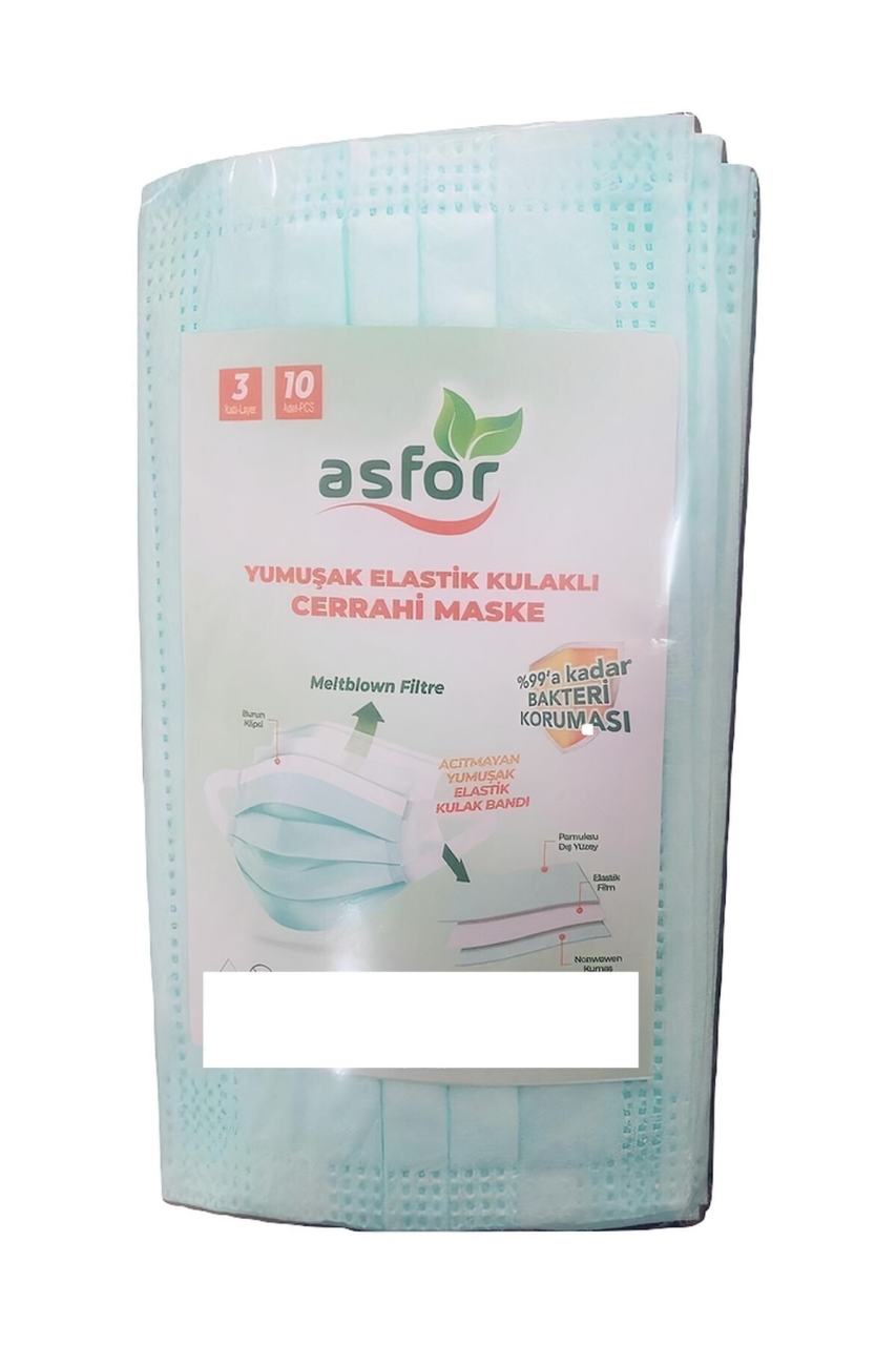 asfor 3 Katlı Meltblown Bez Lastikli Cerrahi Maske 50’li Paket (Yeşil)