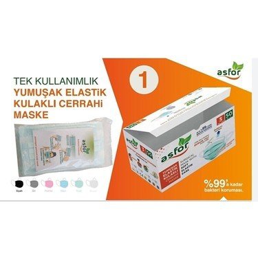 asfor 3 Katlı Meltblown Bez Lastikli Cerrahi Maske 50’li Paket (Yeşil)