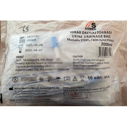 ASMED  Musluklu Steril İdrar Torbası 2000 ml -500 Adet