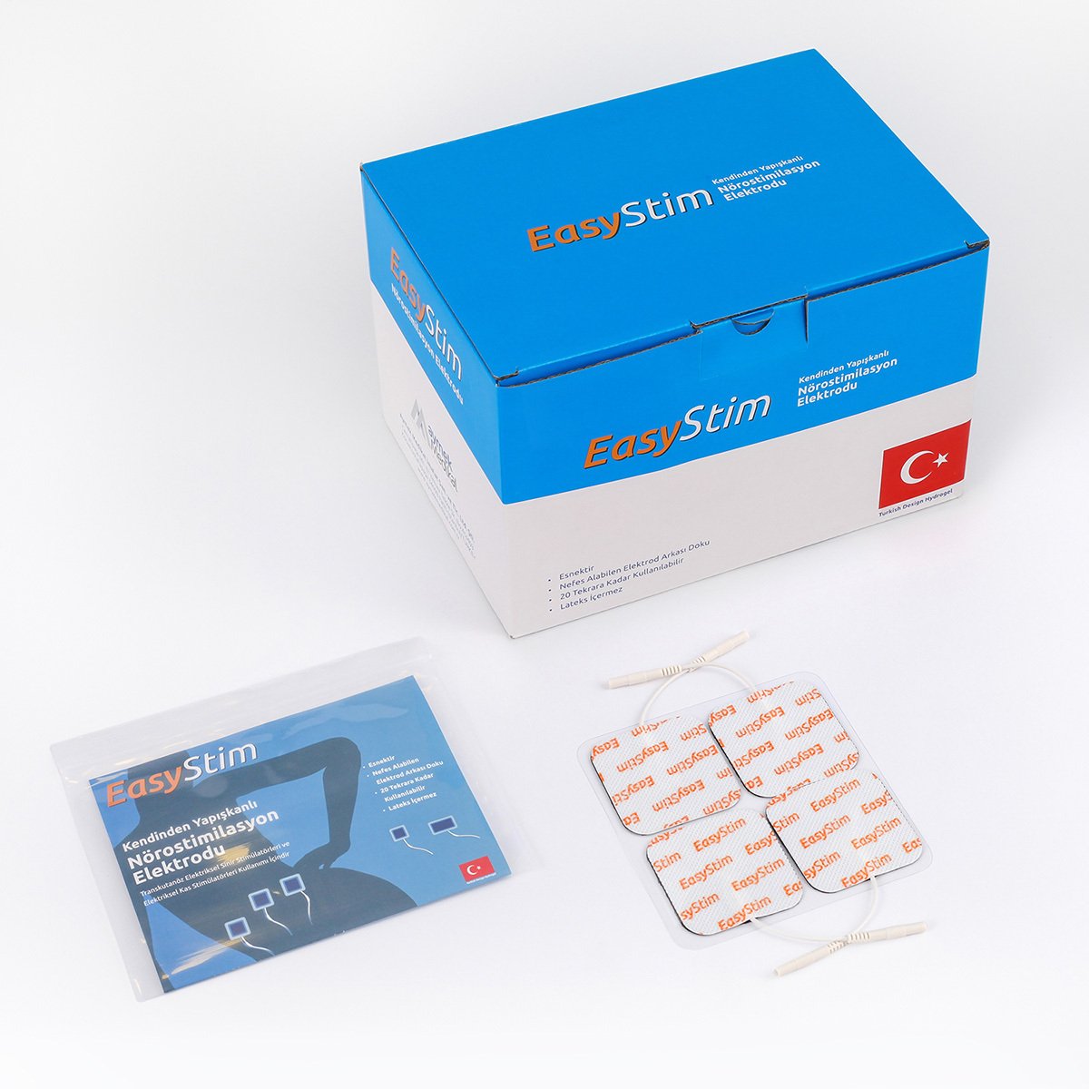 EasyStim Nörostimilasyon Elektrodu x 5cm x 5cm (Kendinden Yapışkanlı) 4’lü Paket