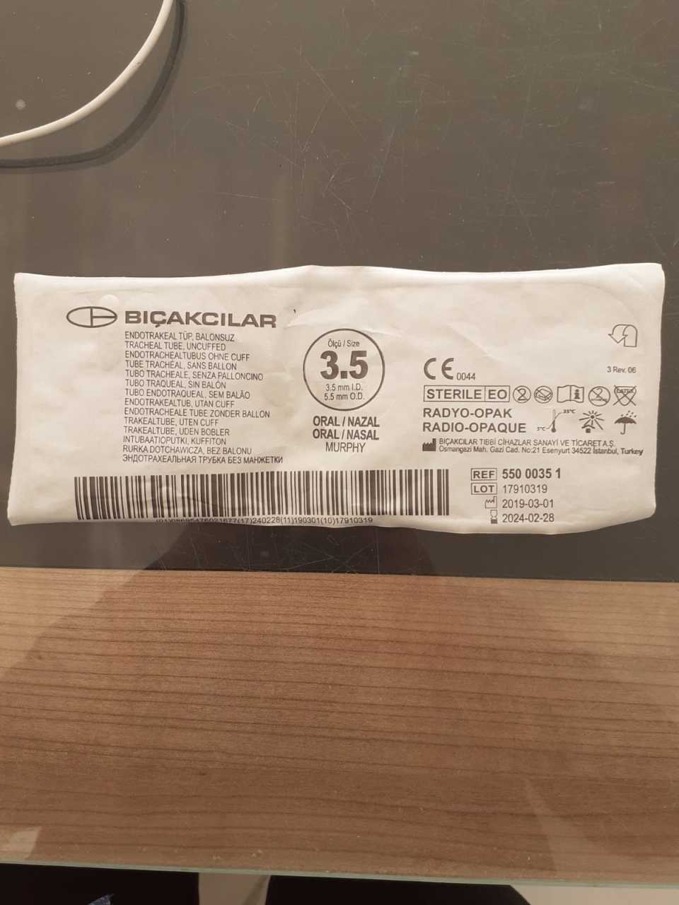 Endotrakeal Tüp (Entübasyon) Balonsuz 3.5 mm 5-Adet