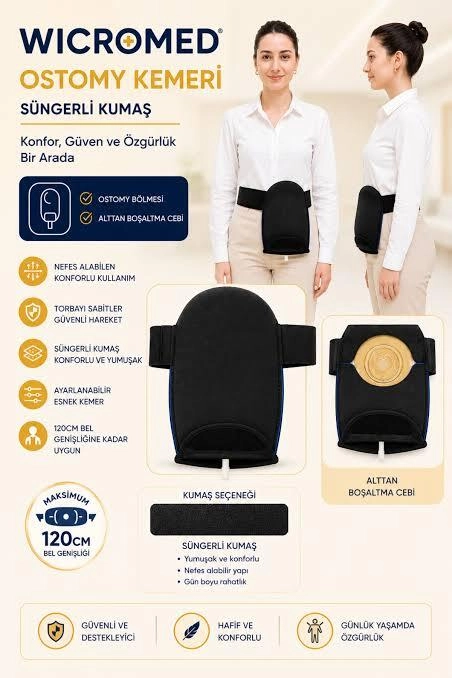 wicromed Ostomy Kolostomi Çantası Kılıfı Ayarlanabilir Kemer Süngerli Hafif Kumaş
