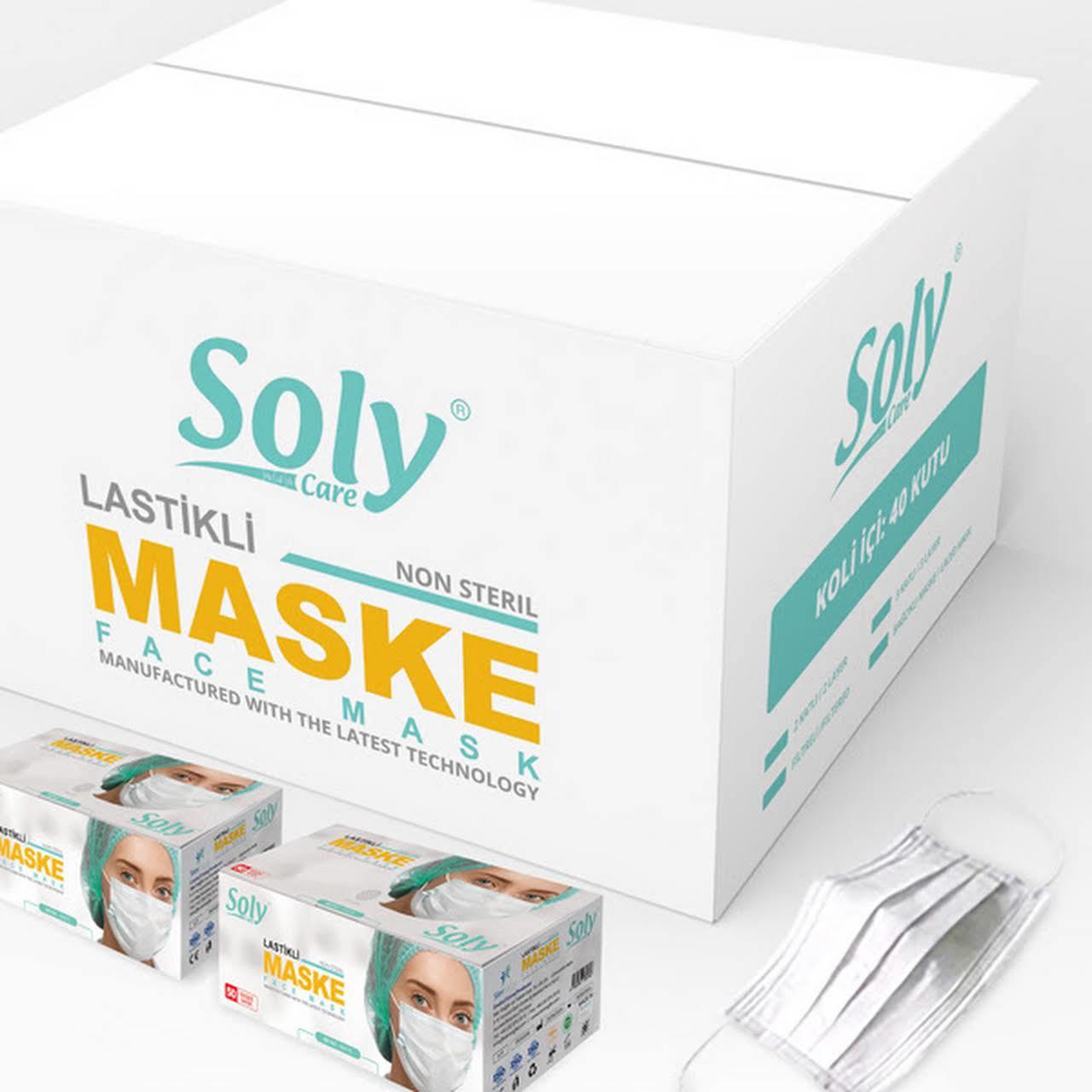 Soly Lastikli Cerrahi Bez Ağız Burun Maskesi 40 Paket (50’li, 2 Katlı, 2000 Adet)