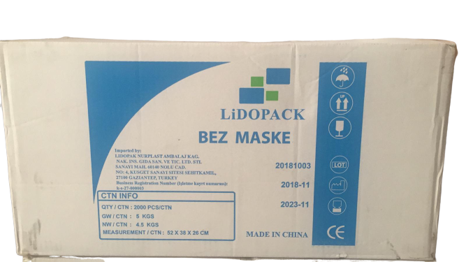 LİDOPACK Lastikli Cerrahi Bez Ağız Burun Maskesi 40 Paket (50’li, 2 Katlı,2000 Adet)