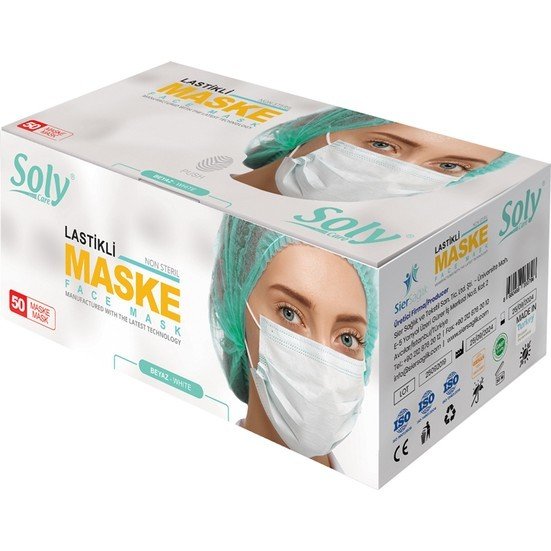 Soly Lastikli Cerrahi Bez Ağız Burun Maskesi 1 Paket (50’li, 2 Katlı)