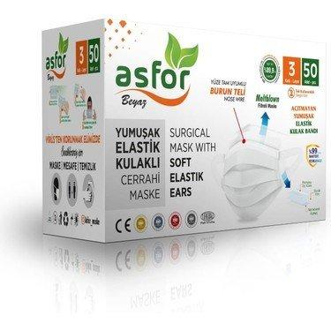 asfor 3 Katlı Meltblown Bez Lastikli Cerrahi Maske 50’li Paket (Beyaz)