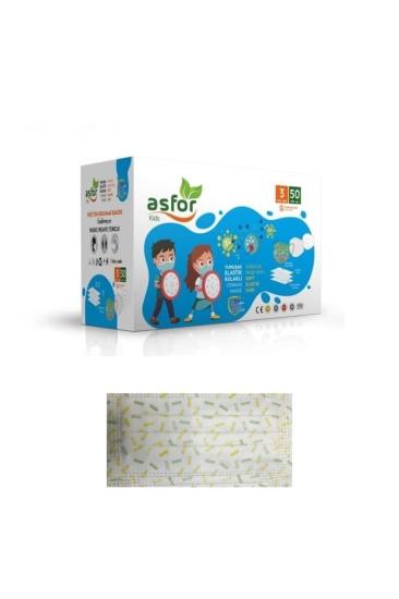asfor Çocuk 3 Katlı Meltblown Bez Lastikli Cerrahi Maske 50’li Paket (Mavi)