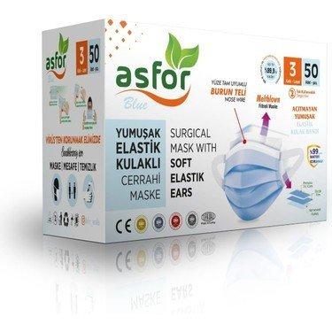 asfor 3 Katlı Meltblown Bez Lastikli Cerrahi Maske 50’li Paket (Mavi)
