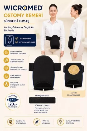wicromed Ostomy Kolostomi Çantası Kılıfı Ayarlanabilir Kemer Süngerli Hafif Kumaş