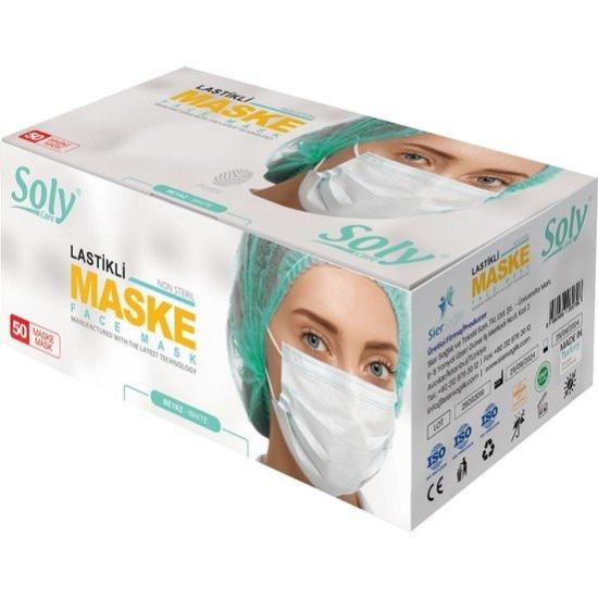Soly Lastikli Cerrahi Bez Ağız Burun Maskesi 1 Paket (50’li, 2 Katlı)