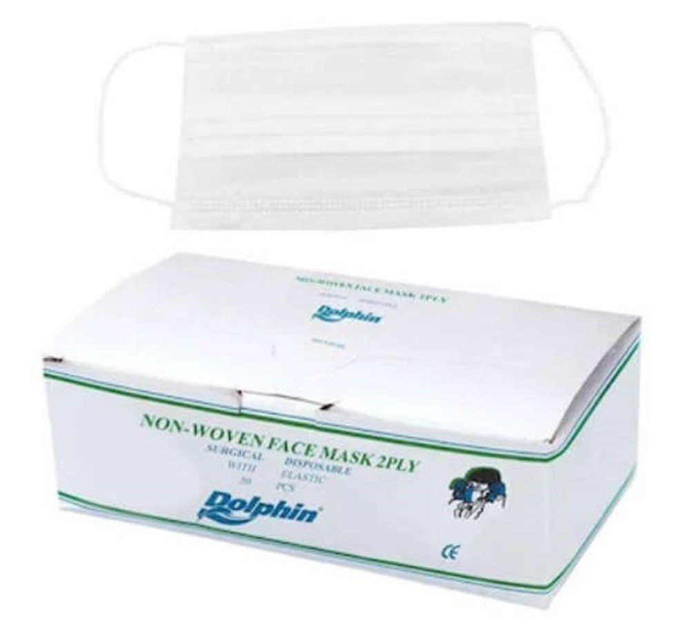 Dolphin Lastikli Cerrahi Bez Ağız Burun Maskesi 40 PK  (50’li, 2 Katlı,2000 Adet)